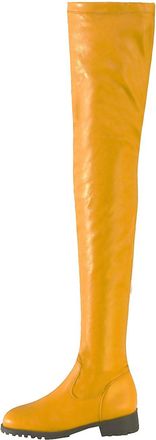Generic Yellow,4.5 UK,Womens Over The Knee Boots Leather PU Chunky Low Heels Thigh High Boots Side Zipper Round Toe Fall Comfy Long Boot Dress Shoes