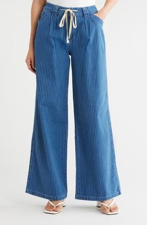 Sanctuary Vacationer Wide Leg Jeans in Light Blue Stripe at Nordstrom Rack, Size X-Large
