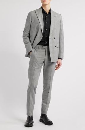 AllSaints Ridley Slim Fit Double Breasted Grey Glen Plaid Suit in Light Grey at Nordstrom Rack, Size 42 Regular