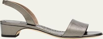 Manolo Blahnik 30mm Patobarnu Embossed Metallic Leather Slingback