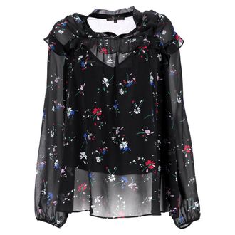 Maje Letra top met ruches en bloemenprint in zwart polyester