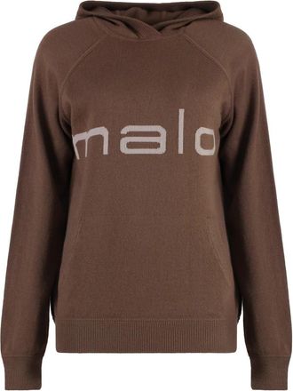 Malo Cashmere Gebreide Hoodie met Logo - Dames - Cashmere truien - Bruin - S - Kasjmier - Truien & Vesten