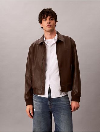 Calvin Klein Jeans Calvin Klein Mens Faux Leather Bomber Jacket - Brown - XL