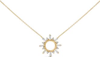 House of Brilliance 14K Yellow Gold Plated Sterling Silver 5/8 Cttw Diamond Open Starburst Pendant Necklace