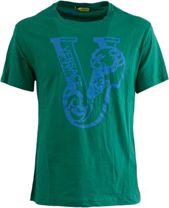 Versace T-shirt met ronde hals van katoen - Heren - T-shirts - Groen - XL - Katoen - Tops