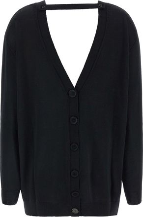 Nude Deep V-Neck Wool Cardigan - Black