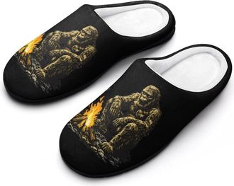 Generic Bigfoot Aliens Campfire Mens House Slippers Memory Foam Washable Cotton Slip on Home Shoes