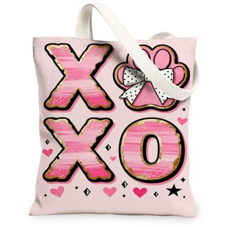 Generic ValentineS Day Hearts Canvas Tote Bags, Cute Love Pattern Reusable Grocery Bags, Lightweight Washable Shoulder Strap, Peach, 13x15 Inch