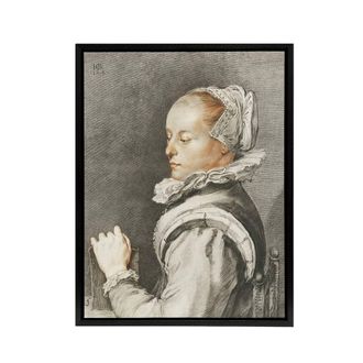 Artery8 Cornelis Ploos van Amstel Portrait of a Young Woman Framed Canvas Art in Grey | Size: W24 x H32