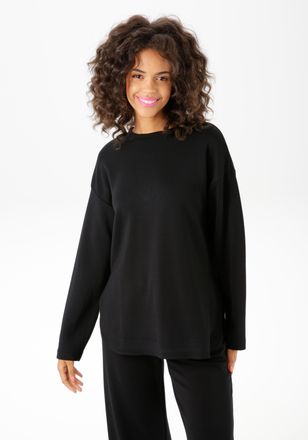 Aniston Sweatshirt ANISTON CASUAL, Damen, Gr. 36, schwarz, Jersey, Obermaterial: 49% Modal, 46% Polyester, 5% Elasthan, unifarben, l&auml;ssig geschnitten Po-bedec