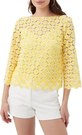 Trina Turk Sun Geometric Lace Top in Lavandou Lemon/whitewash at Nordstrom, Size X-Small