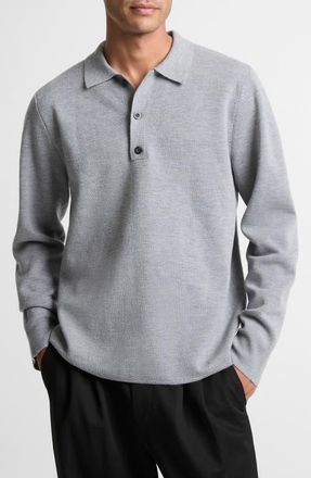 Vince Milano Knit Long Sleeve Merino Wool Polo Sweater in Heather Grey at Nordstrom, Size Xx-Large