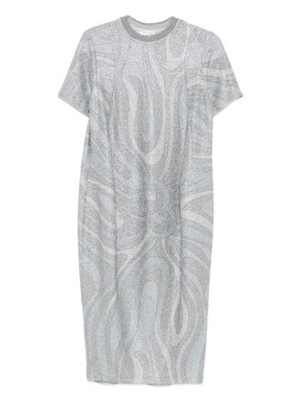 Pucci glitter-pattern short-sleeve dress - women - Polyamide/Polyester/Elastane - 42 - Grey