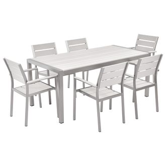 Beliani Conjunto De Jard&iacute;n 6 Plazas De Metal Blanco Plateado Madera Pl&aacute;stica Mesa Sillas Vernio