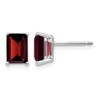 Diamond2Deal 14k White Gold 7x5mm Emerald Cut Garnet Earrings