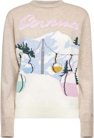 MC2 Saint Barth Truien & Vesten, Dames, Beige, L, Wol, Multicolor Jacquard Sweater met Courma Lettering