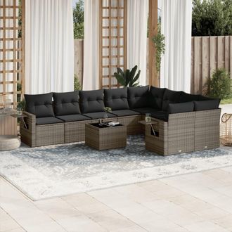 vidaXL Set De Sof&aacute;s De Jard&iacute;n 10 Pzas Con Cojines Rat&aacute;n Sint&eacute;tico Gris Vidaxl