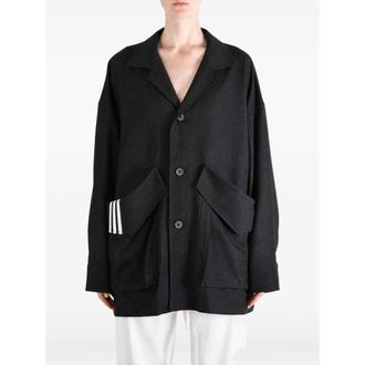 adidas 3-Stripe Detail Wool Coat - Black