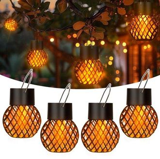 OEM Paquete De 4 Faroles Solares Exteriores, Luces Solares Colgantes Impermeables Efecto Llama Parpadeante, Iluminaci&oacute;n Solar Exteriores Jardines