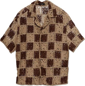 Amiri Decoratieve Geweven Shirt - Heren - Korte mouwen Overhemden - Bruin - S - Polyester - Overhemden
