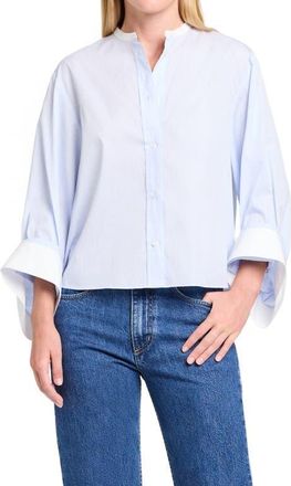 TWP The Beau Button-Up Roll Sleeve Shirt in Blue Haven /White at Nordstrom, Size Xx-Small