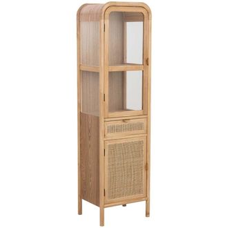 Wanderlust Deco Vitrina de madera y rat&aacute;n marr&oacute;n 46.5x40x175h cm