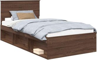 vidaXL Bed Frame with Headboard Brown Oak 100 x 200 cm Solid Pine Wood vidaXL