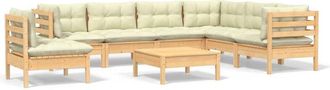 vidaXL Muebles De Jard&iacute;n 8 Pzas Y Cojines Madera Maciza De Pino Crema Vidaxl