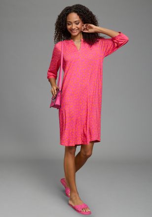 Laura Scott Sommerkleid LAURA SCOTT, Damen, Gr. 34, N-Gr, pink, gemustert, Obermaterial: 95% Viskose, 5% Elasthan, figurumspielend mini, V-Ausschnitt, mit Gummizu