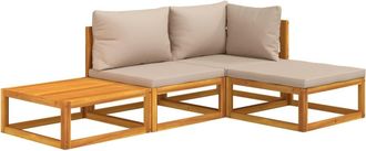 vidaXL Set Muebles De Jard&iacute;n 4 Pzas Madera Maciza Y Cojines Gris Taup&eacute; Vidaxl