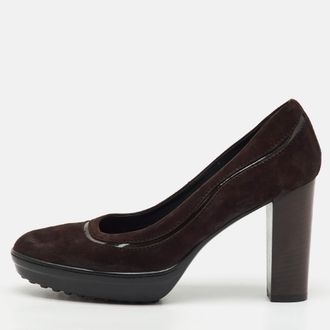 Tod's Tods Dark Brown Suede Round Toe Platform Pumps