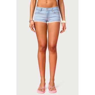 Edikted Barbie Lacey Low Rise Denim Shorts in Light-Blue-Washed at Nordstrom, Size X-Large