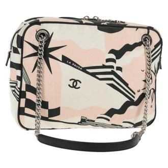 Chanel La Pausa Bay Camera Case Printed Canvas Pink Canvas Bag (Pre-Owned)