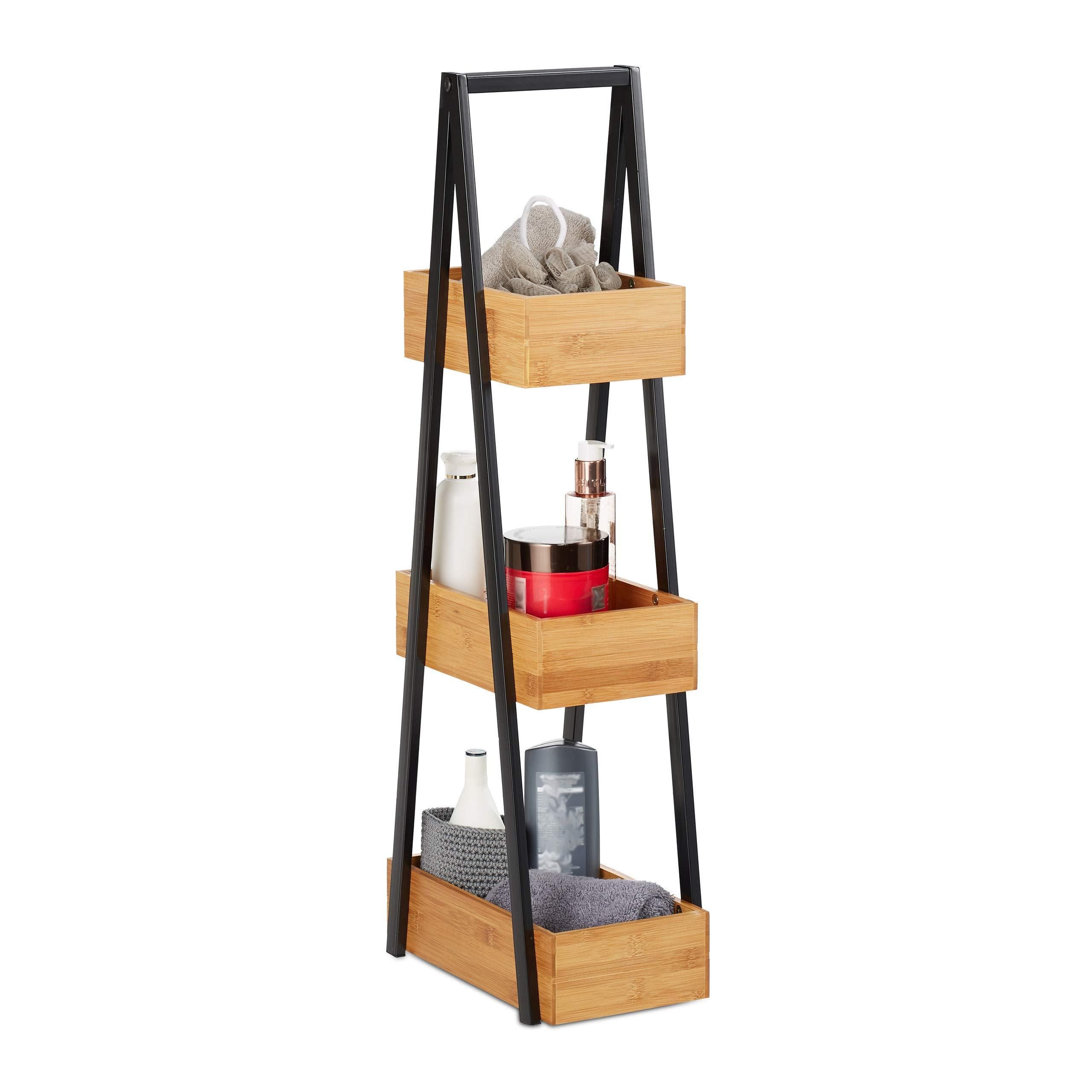 Relaxdays Badregal Bambus, platzsparendes Leiterregal mit 3 Ablagen, Bad,  Kche, Wohnzimmer, Metall, 81x18x30 cm, natur, Hellbraun, Schwarz ab 38,98   - auf Stylight