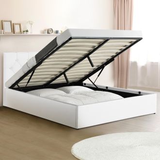 IDMarket Box Cama Doble Austin Con Somier 140 X 190 Cm Pvc Blanco