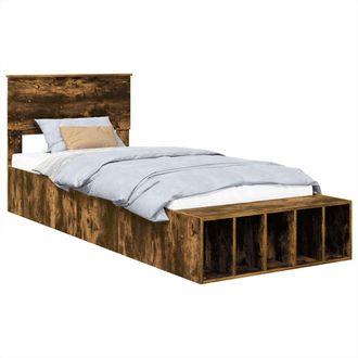vidaXL Estructura De Cama Con Estante Manual Roble Ahumado 75 X 190 Cm Vidaxl