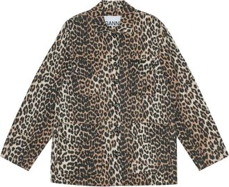 Ganni leopard-print canvas shirt jacket - women - Organic Cotton/Elastane - 38 - Brown