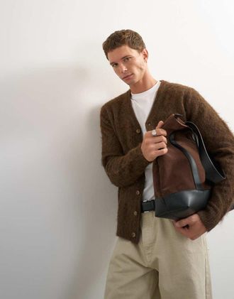 Topman cardigan lavorato a maglia spazzolato regular fit marrone