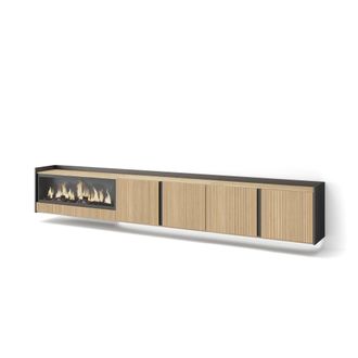 Skraut Home Skraut Home - Mueble Tv, Televisi&oacute;n, Muebles De Sal&oacute;n, Almacenaje, 315x35x50cm, Para Tv Hasta 80, Chimenea El&eacute;ctrica Xxl, Colgado, Suspendido, Led, Es