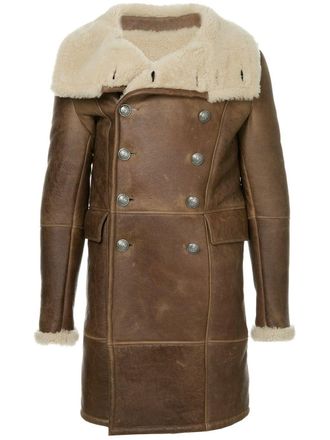 Balmain shearling double-breasted coat - Bruin