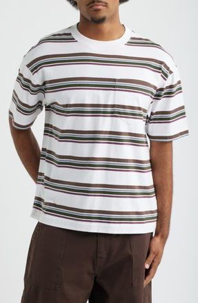 BP. Boxy Stripe Cotton Pocket T-Shirt in White- Brown Retro Stripe at Nordstrom, Size Xx-Large