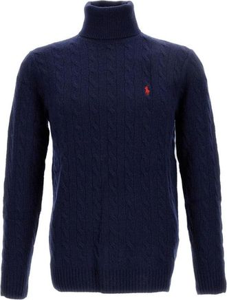 Polo Ralph Lauren Cable Knit Turtleneck Sweater With Embroidered Logo