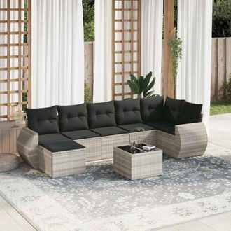 vidaXL Vidaxl - Set De Sof&aacute;s De Jard&iacute;n 8 Pzas Y Cojines Rat&aacute;n Sint&eacute;tico Gris