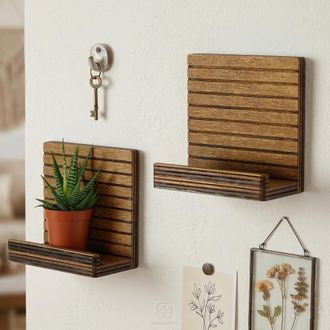 Dmora Estanter&iacute;a Soglio, 2 Estantes, Set De 2, Tono Madera Natural, 13x7x13h Cm, Marr&oacute;n Natural