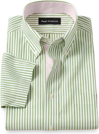 Paul Fredrick Slim Fit Comfort Stretch Non-iron Stripe Dress Shirt With Contrast Trim