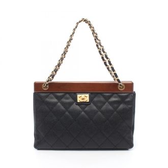 Chanel Black Brown Grained Calfskin Handbag Tote Bag (Pre-Owned)