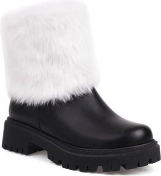 Generic Womens Faux Fur Ankle Booties Round Toe Chunky Block Heels Warm Lining Cushioned Insole Durable Upper Winter Casual Snow Shoes,Black,6.5 UK