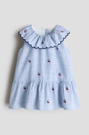 H&M Embroidery-detail Dress in Blue Striped/cherries at Nordstrom, Size 12M