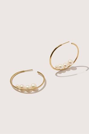 Otiumberg 14kt Gold Vermeil Large Trio Pearl Hoop Earrings in Yellow Toned Gold at Nordstrom