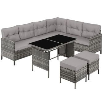 TecTake Conjunto de rat&aacute;n para 6-8 personas de polietileno y acero, gris/beige